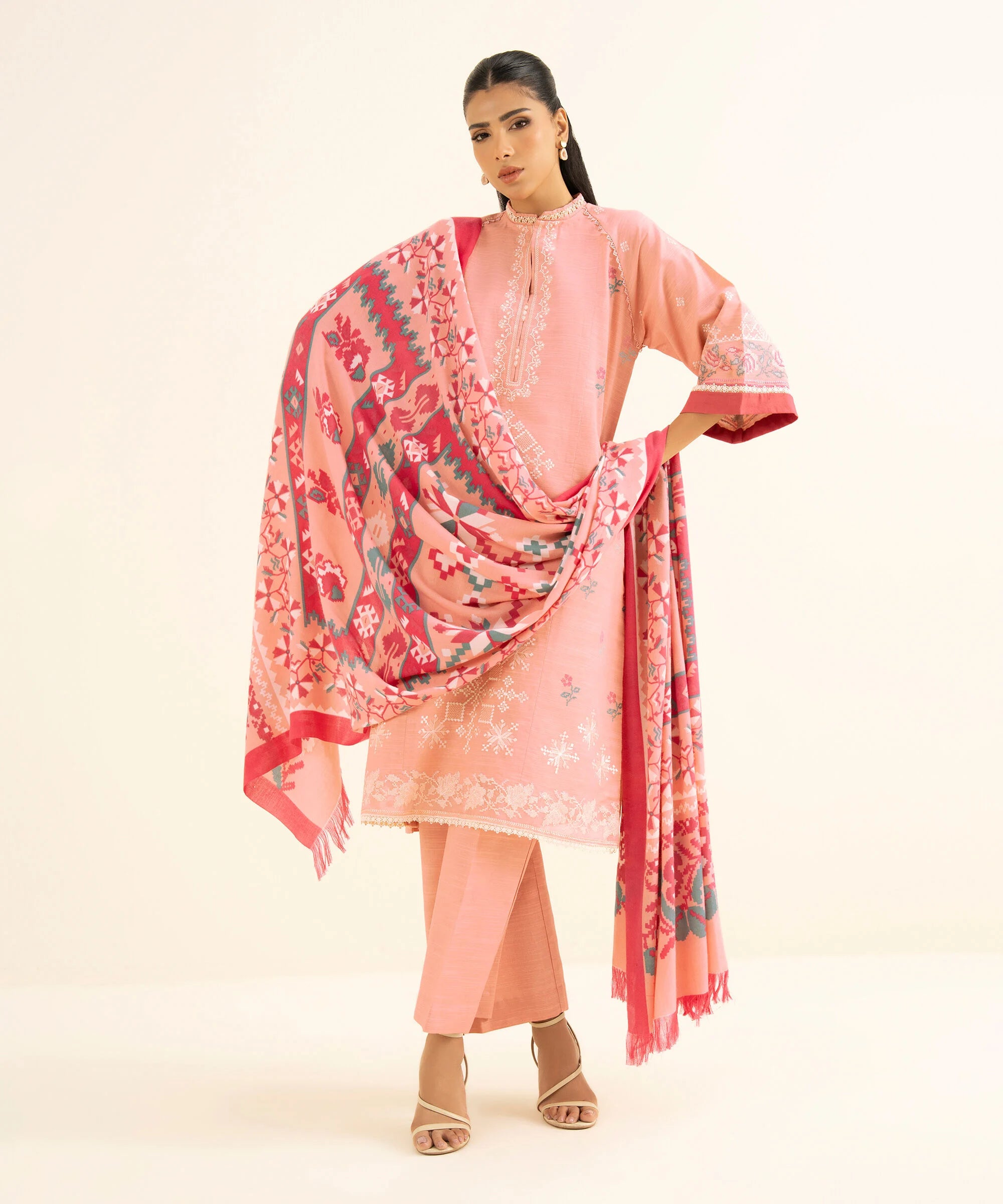 3 Piece - Embroidered Twill Suit
