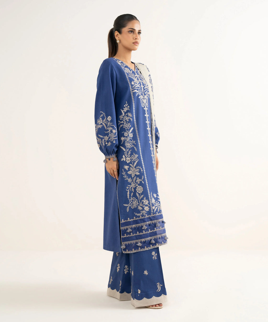 3 Piece - Embroidered Dobby Suit
