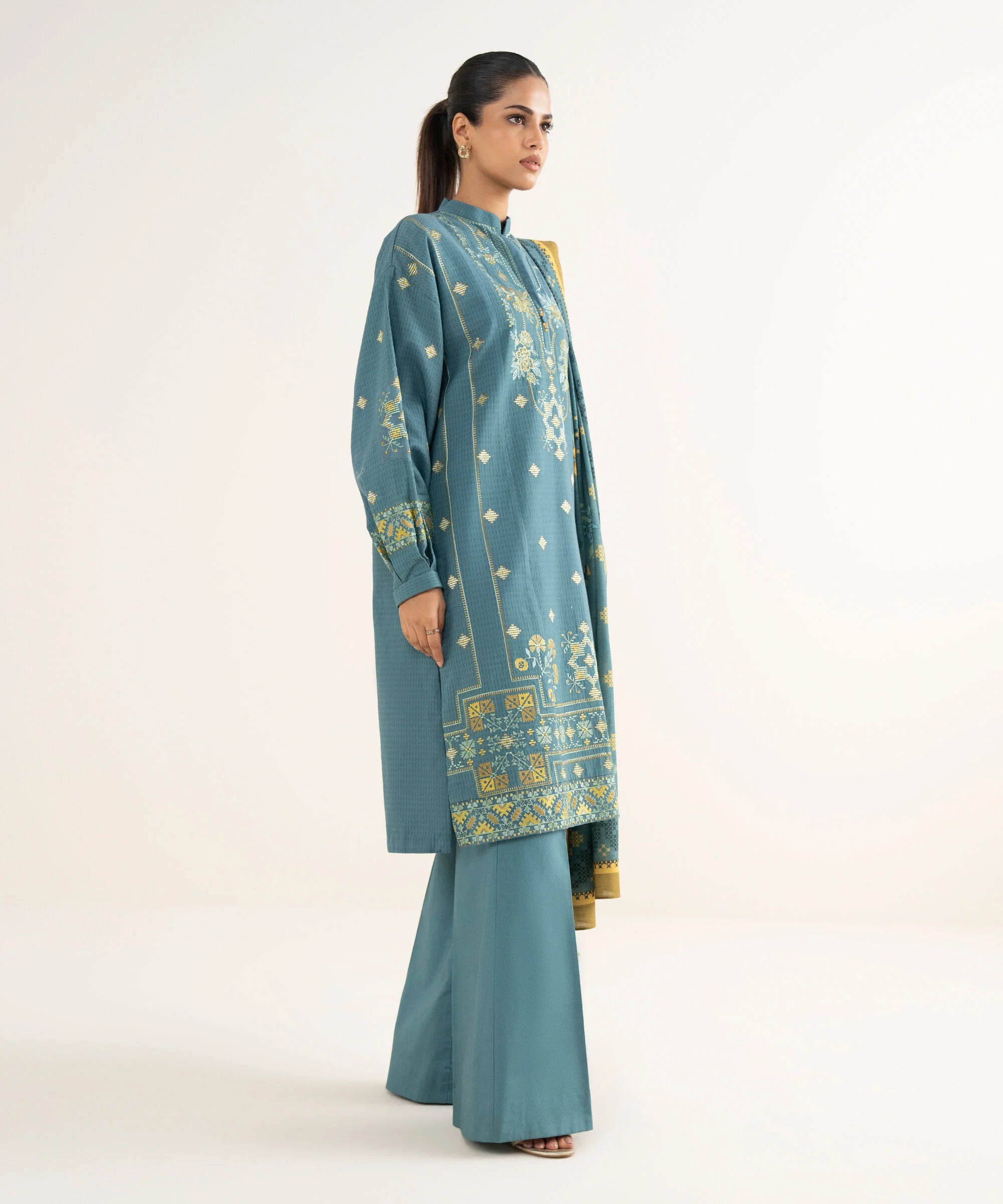 3 Piece - Embroidered Dobby Suit