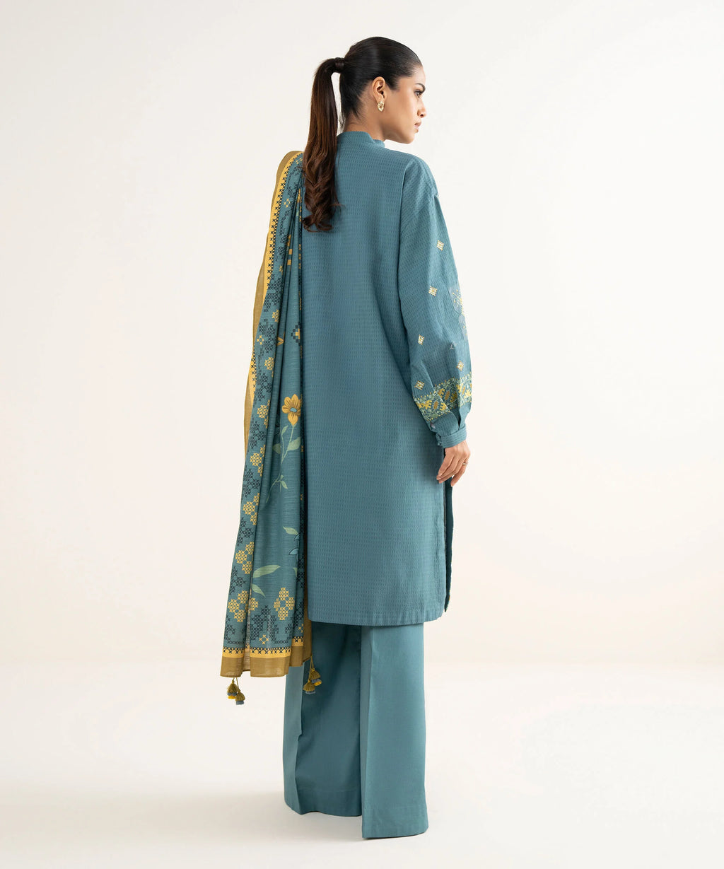 3 Piece - Embroidered Dobby Suit