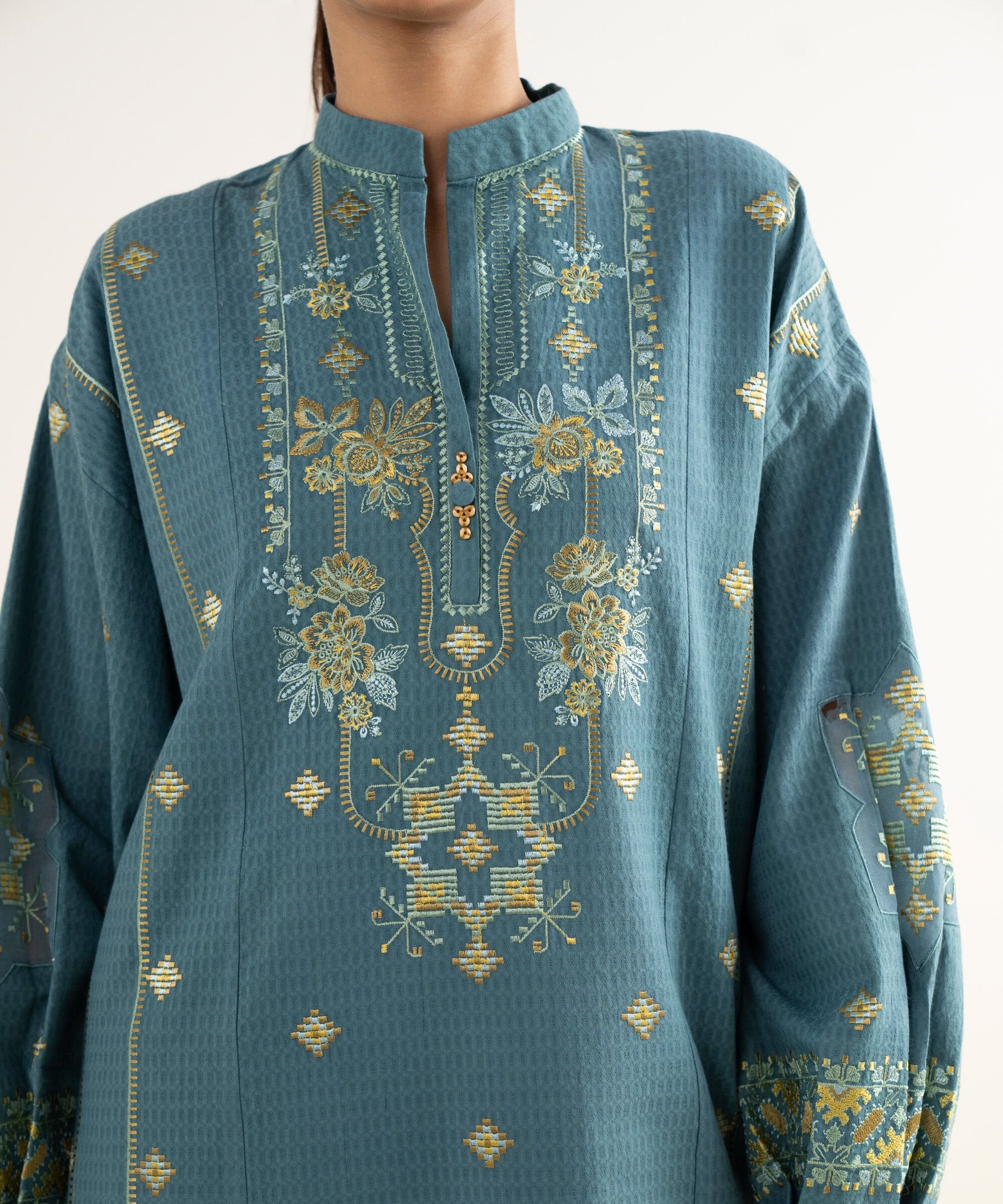 3 Piece - Embroidered Dobby Suit