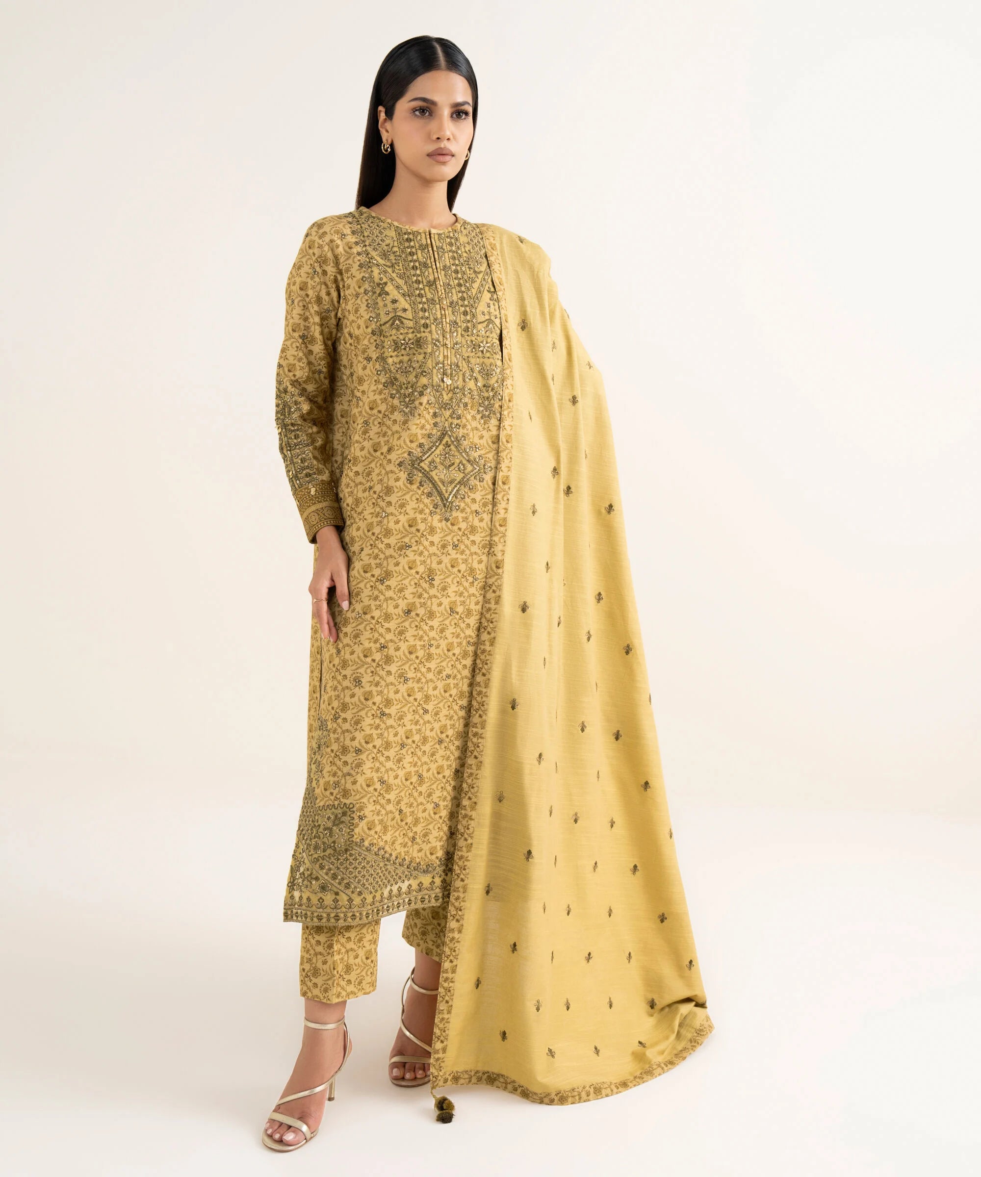 3 Piece - Embroidered Cotton Suit