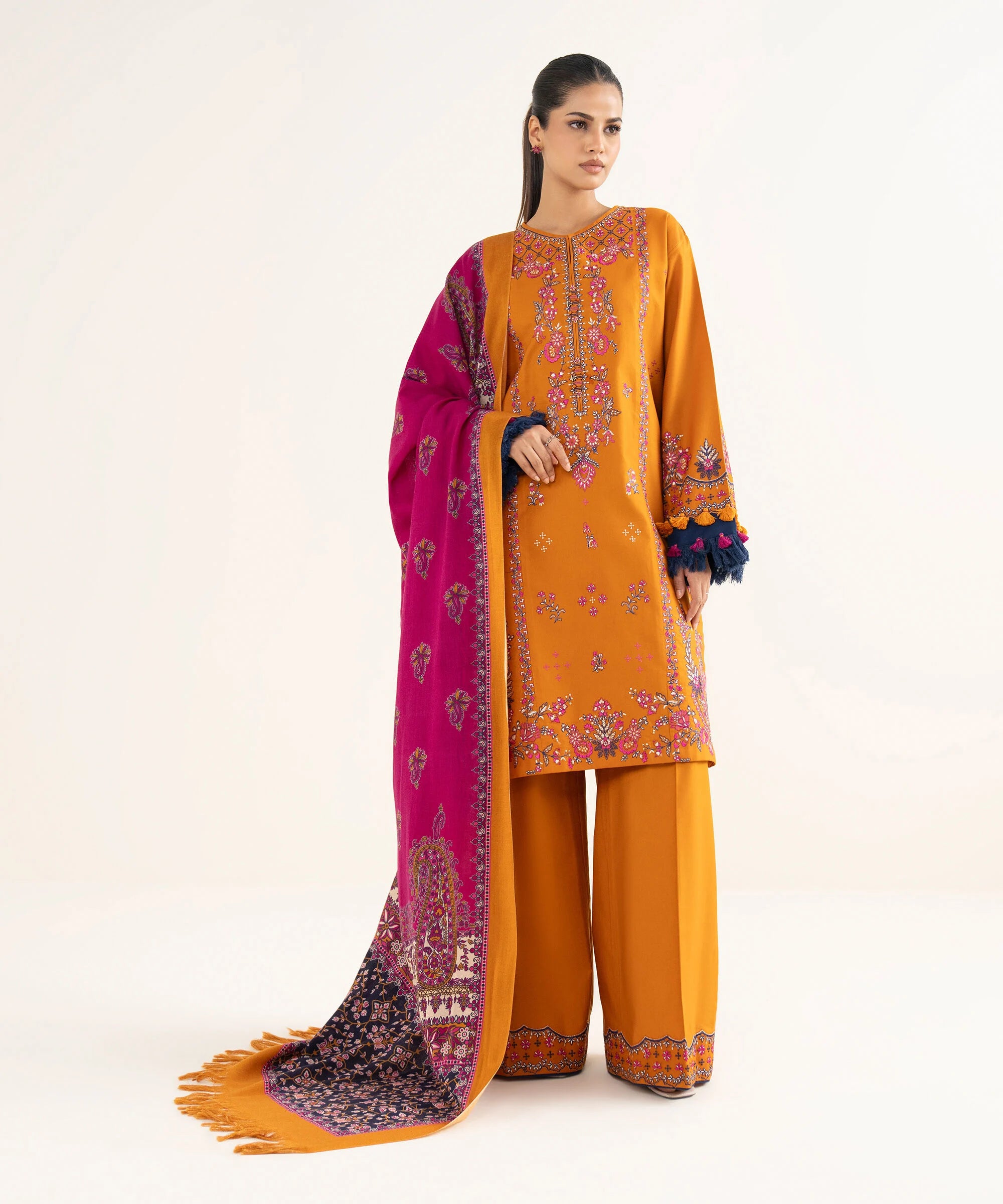 3 Piece - Embroidered Twill Suit