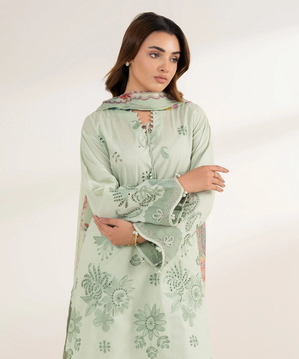 3 Piece - Embroidered Cotton Suit