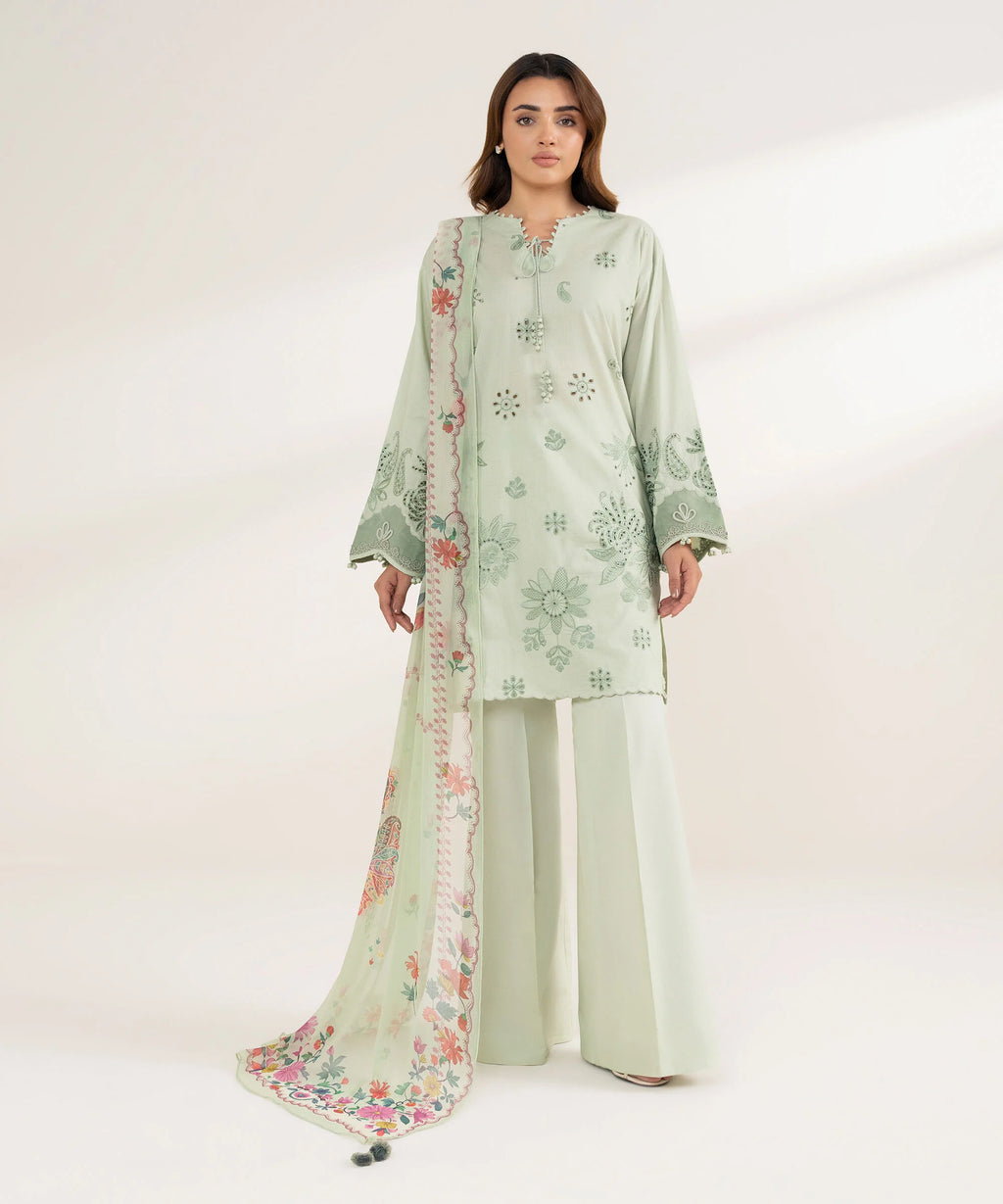 3 Piece - Embroidered Cotton Suit