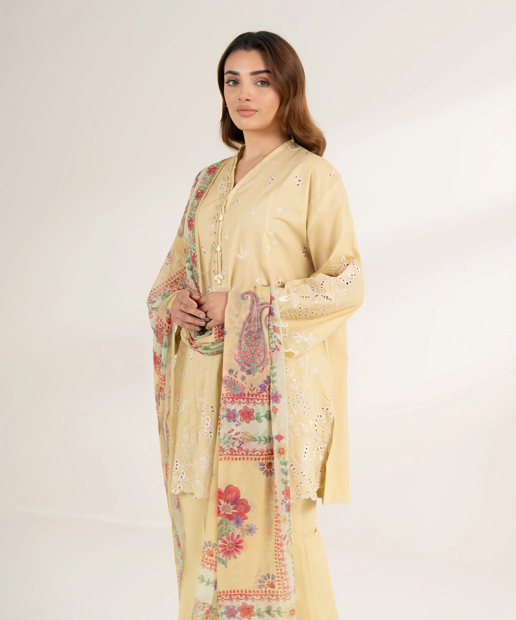 3 Piece - Embroidered Cotton Suit