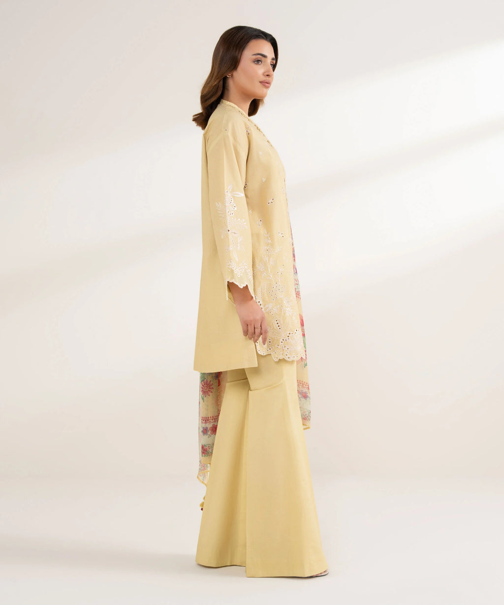 3 Piece - Embroidered Cotton Suit
