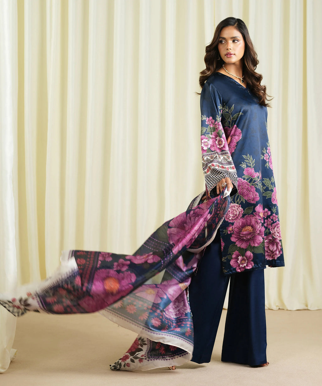 3 Piece - Embroidered Satin Suit