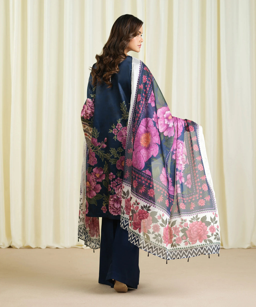 3 Piece - Embroidered Satin Suit