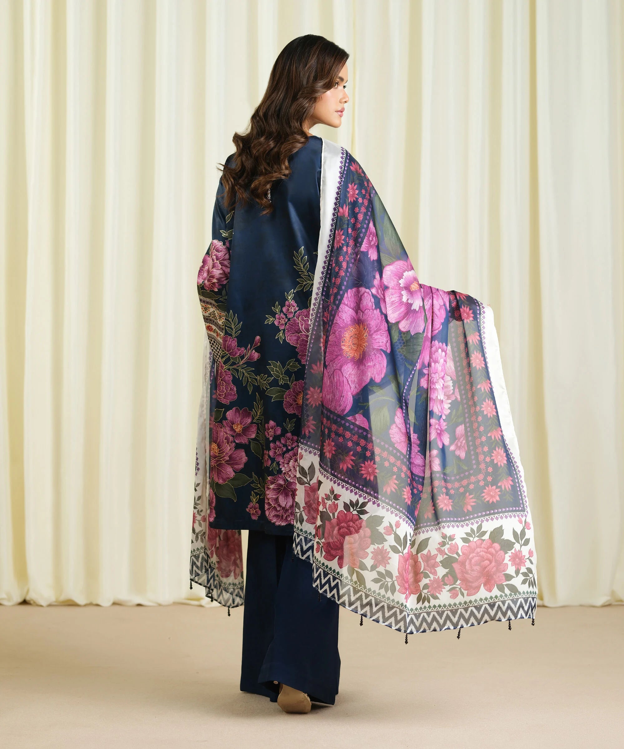 3 Piece - Embroidered Satin Suit