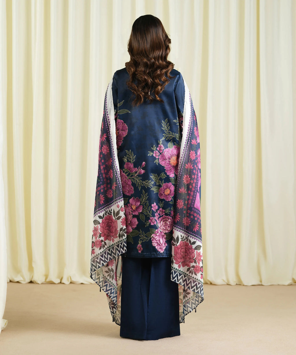 3 Piece - Embroidered Satin Suit