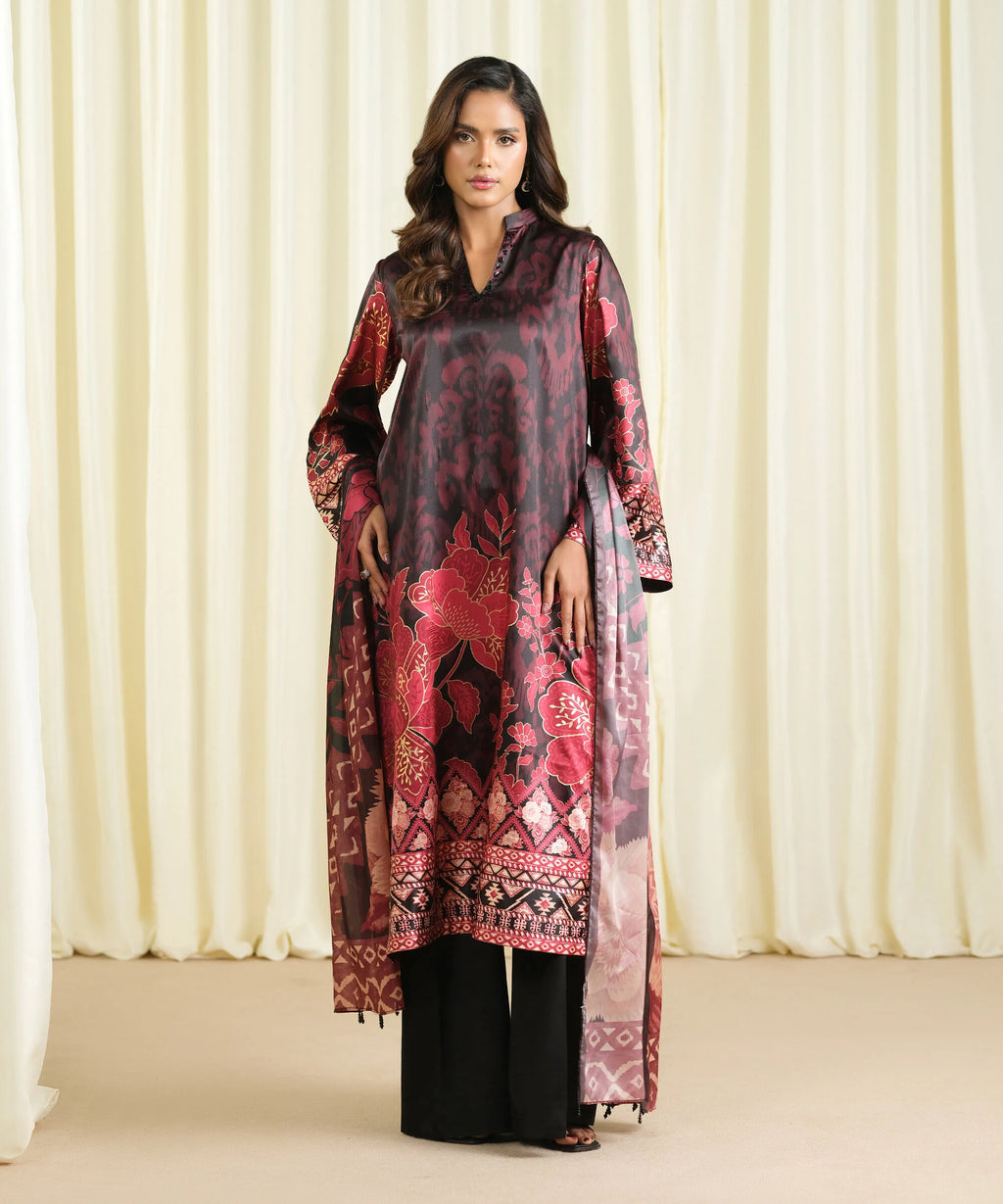 3 Piece - Printed Satin Suit