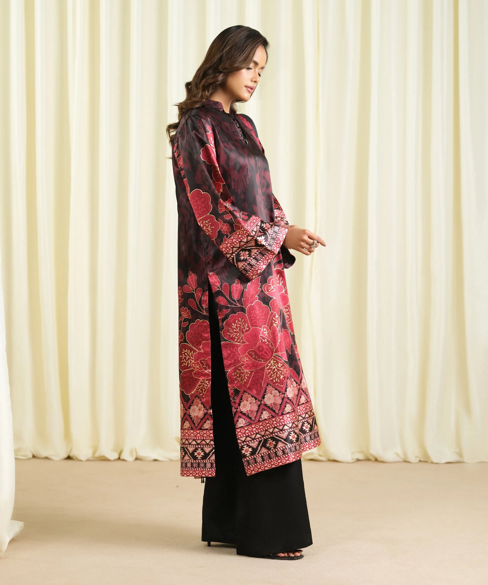 3 Piece - Printed Satin Suit