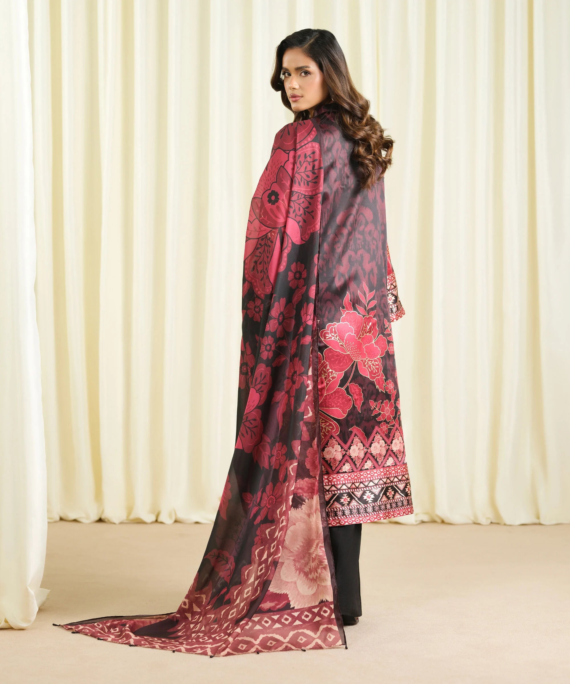 3 Piece - Printed Satin Suit