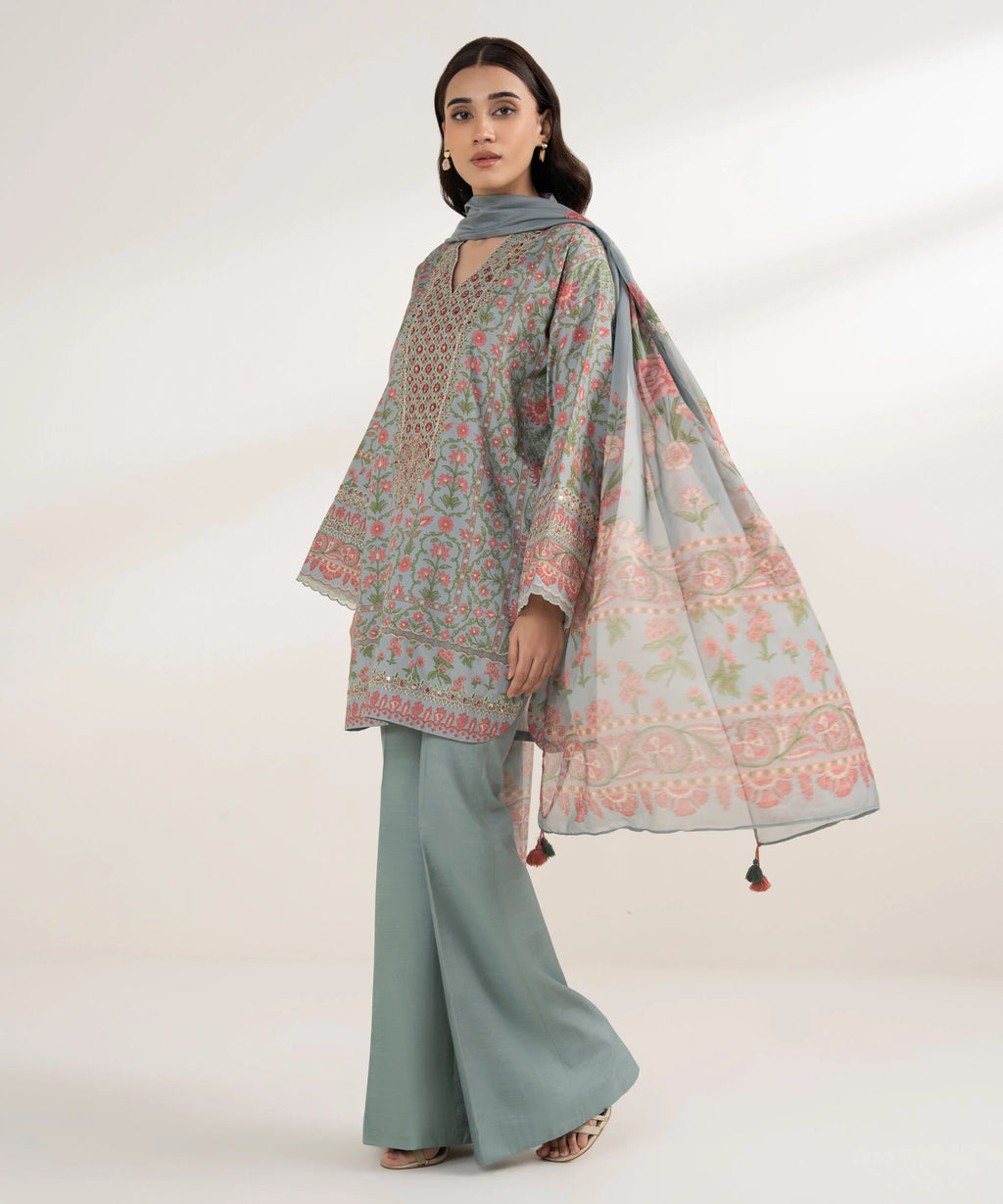 3 Piece - Embroidered Silk Suit