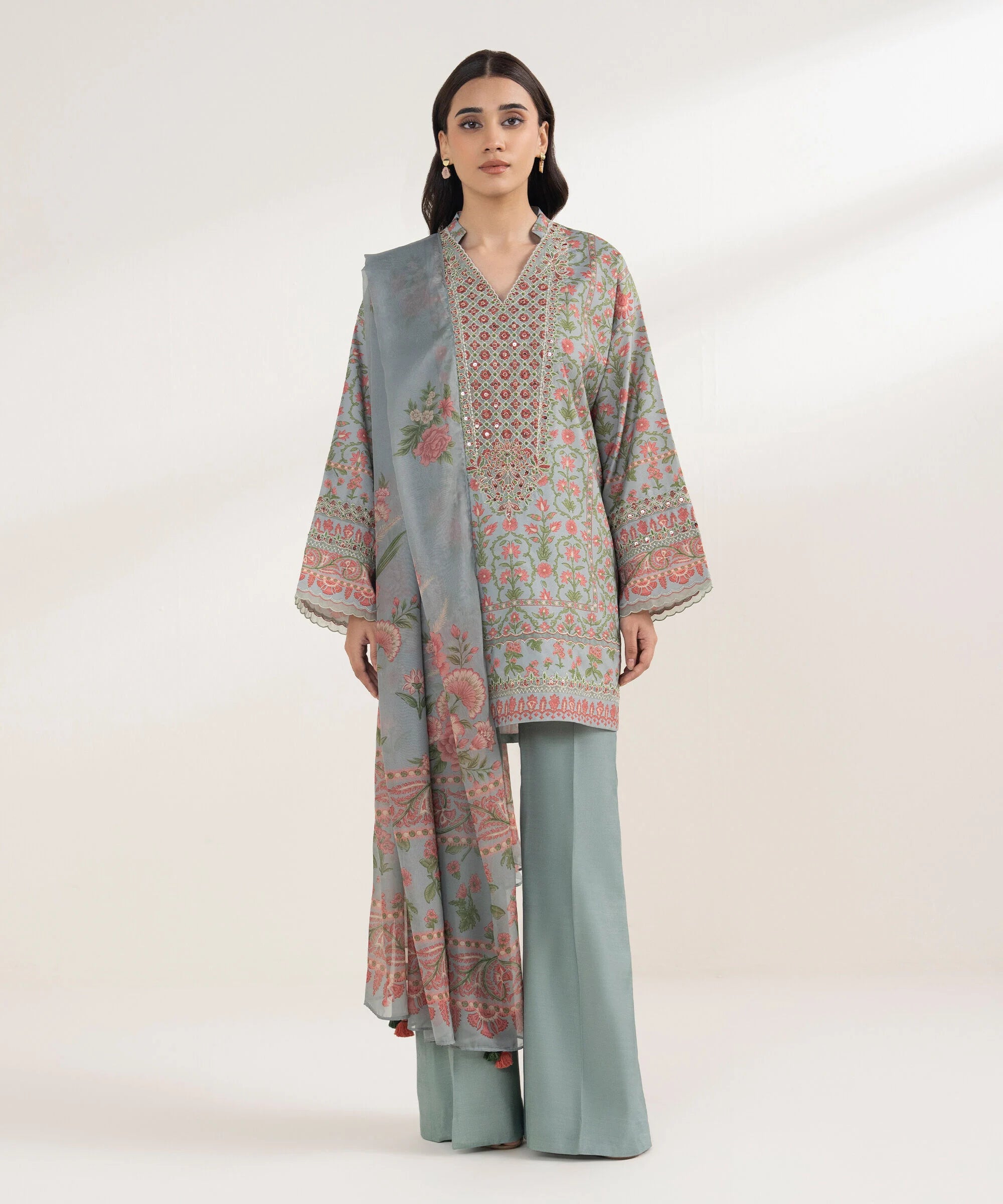 3 Piece - Embroidered Silk Suit