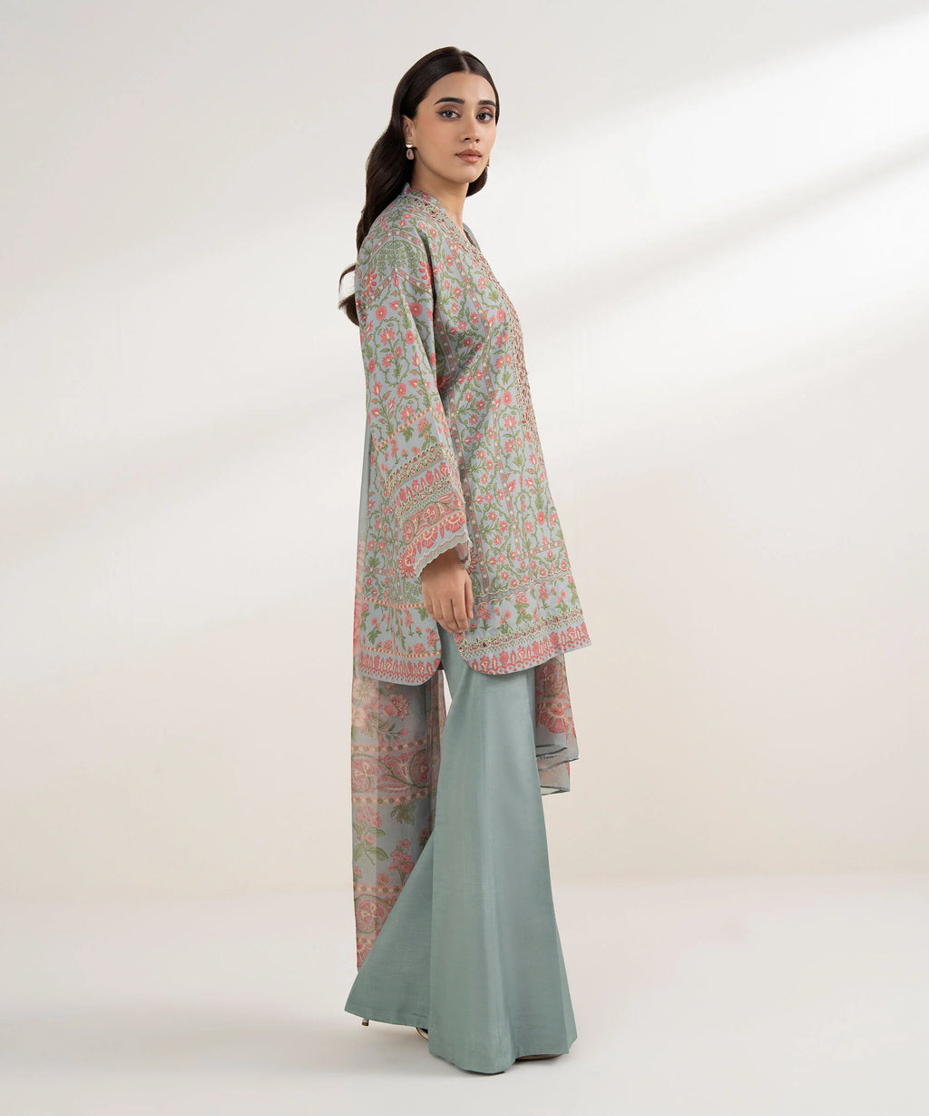 3 Piece - Embroidered Silk Suit