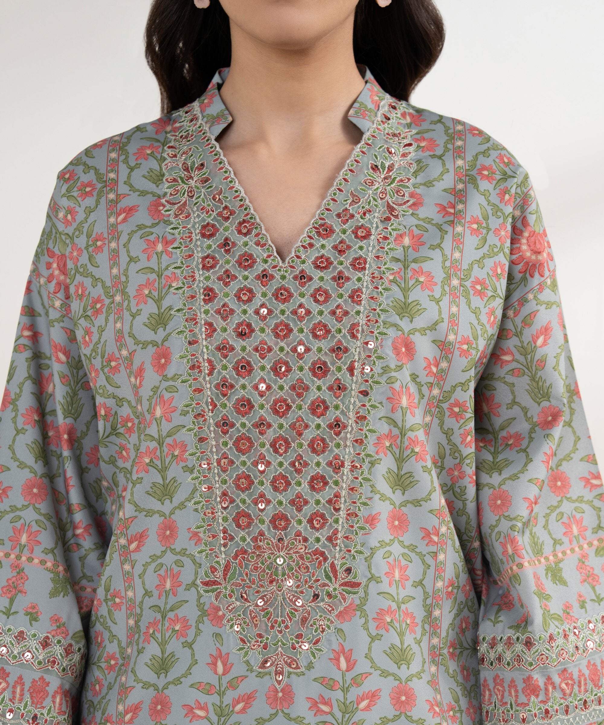 3 Piece - Embroidered Silk Suit