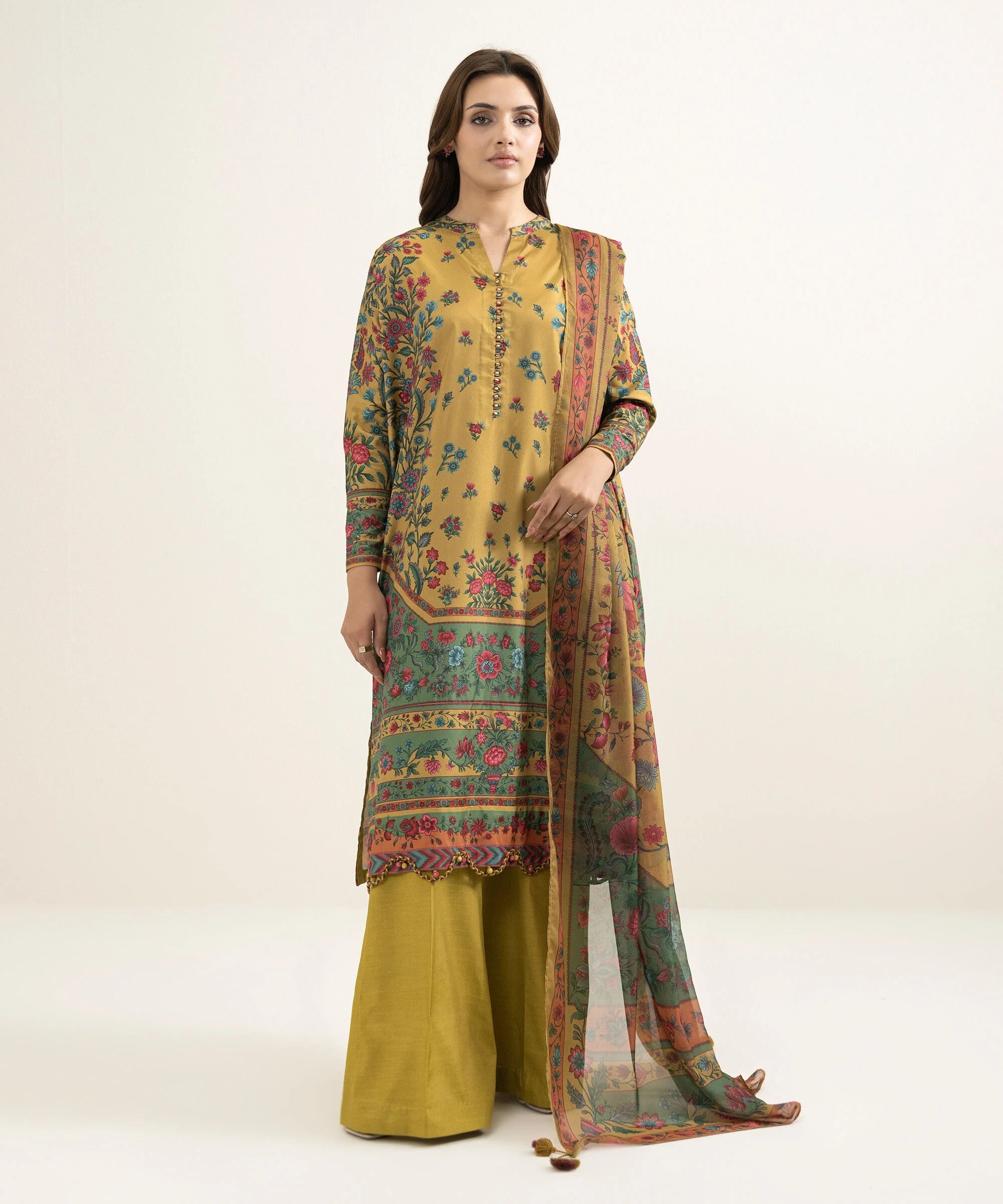3 Piece - Printed Silk Suit