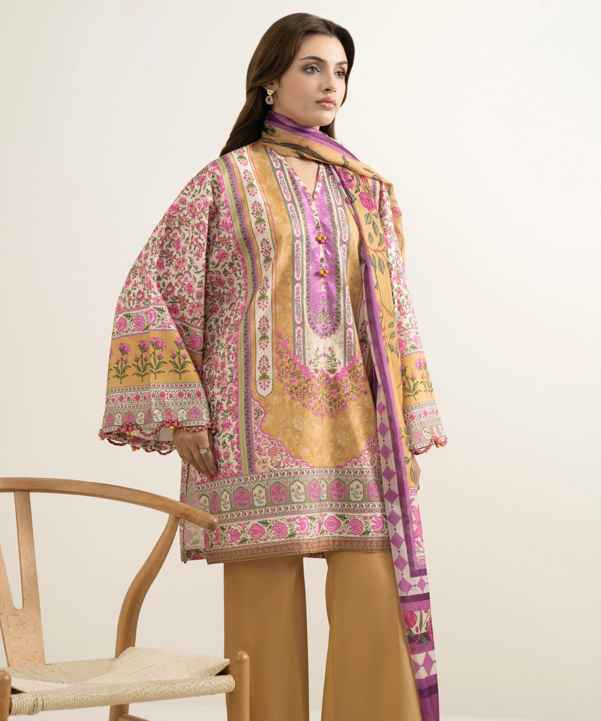 3 Piece - Printed Silk Suit