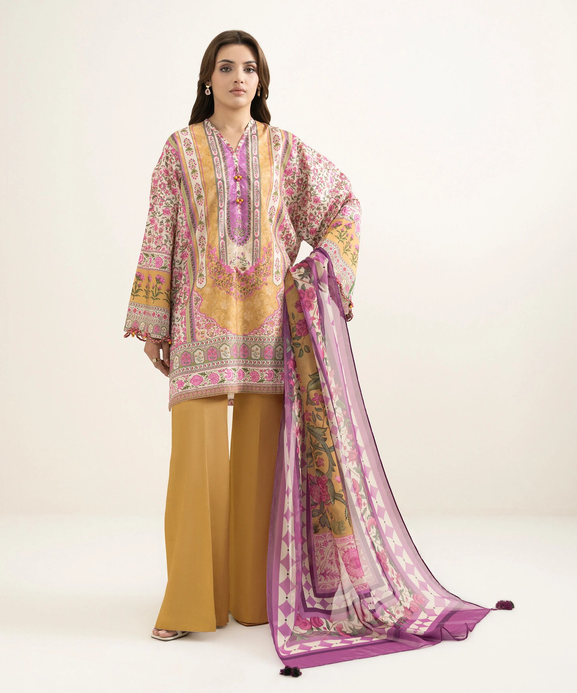 3 Piece - Printed Silk Suit