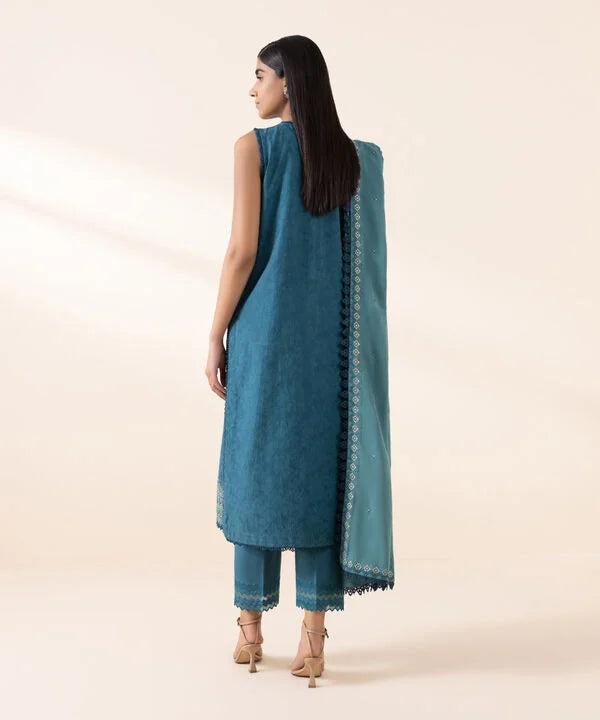 3 Piece - Embroidered Cotton Jacquard Suit