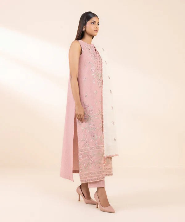 3 Piece - Embroidered Dobby Suit