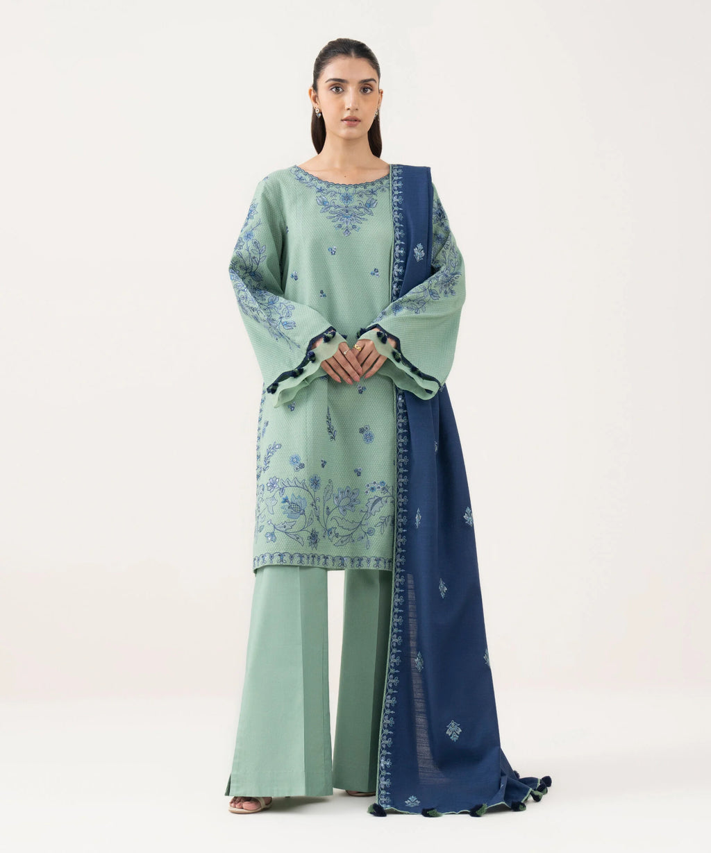 3 Piece - Embroidered Dobby Suit