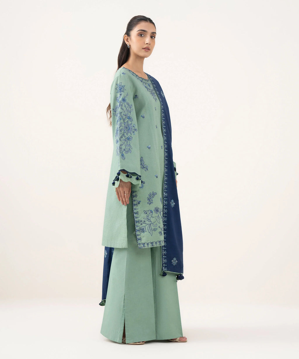3 Piece - Embroidered Dobby Suit