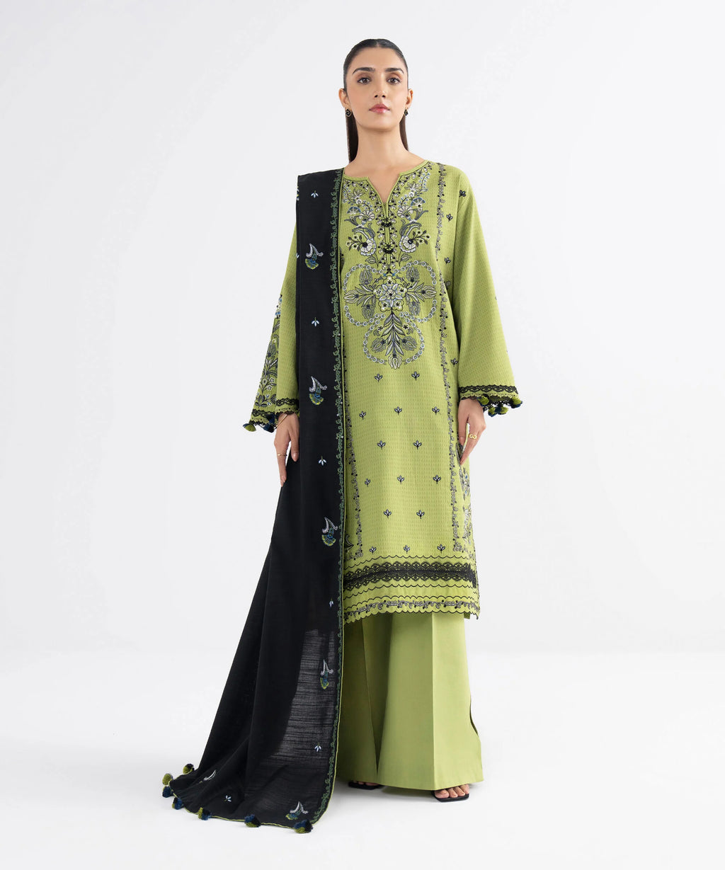 3 Piece - Embroidered Dobby Suit