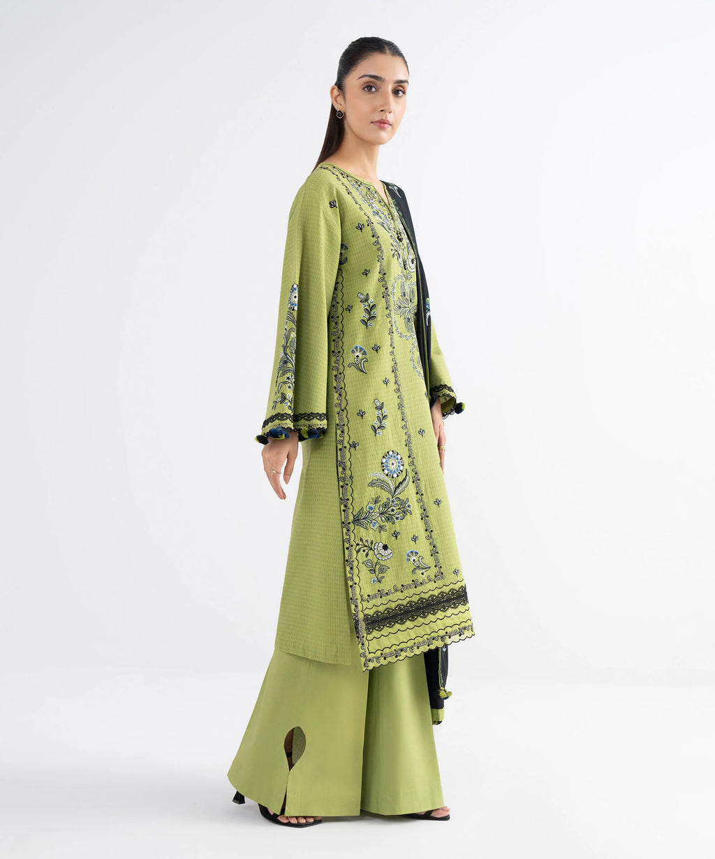 3 Piece - Embroidered Dobby Suit