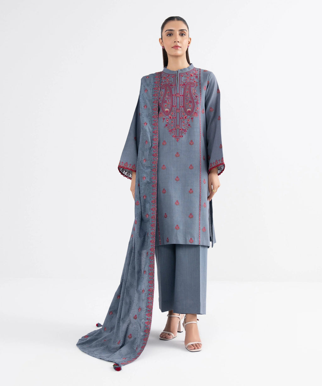 3 Piece - Embroidered Crosshatch Suit