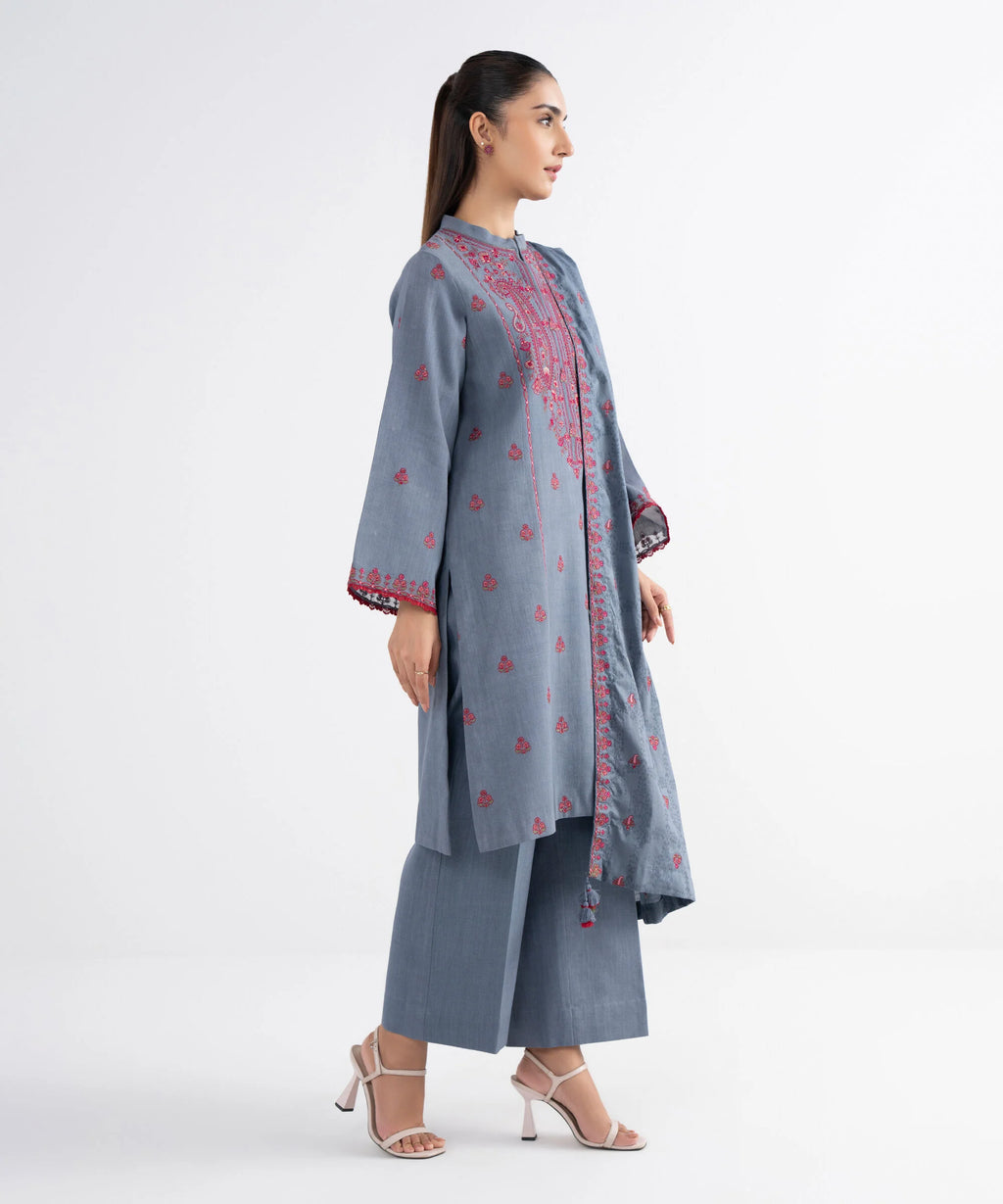 3 Piece - Embroidered Crosshatch Suit