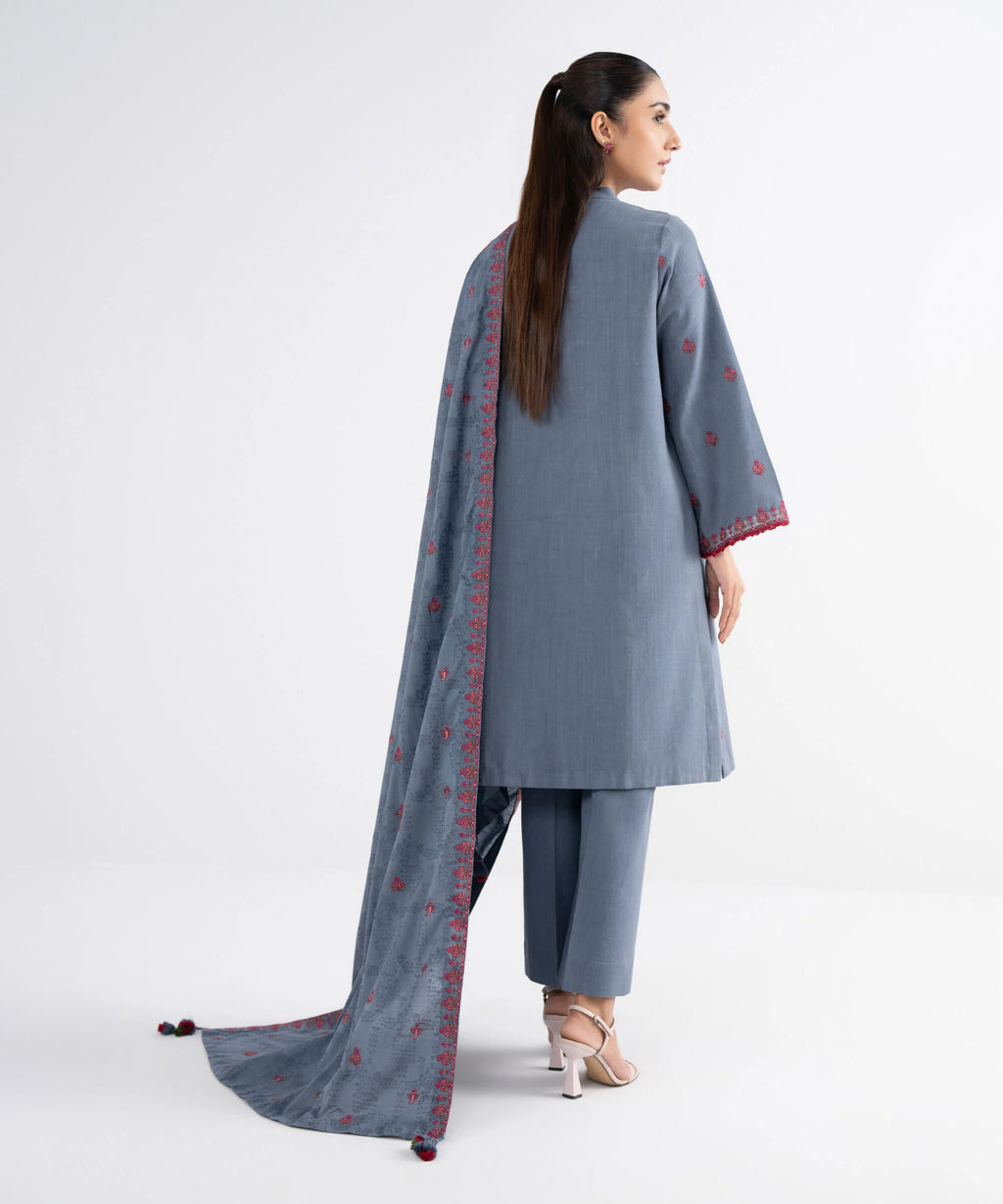 3 Piece - Embroidered Crosshatch Suit