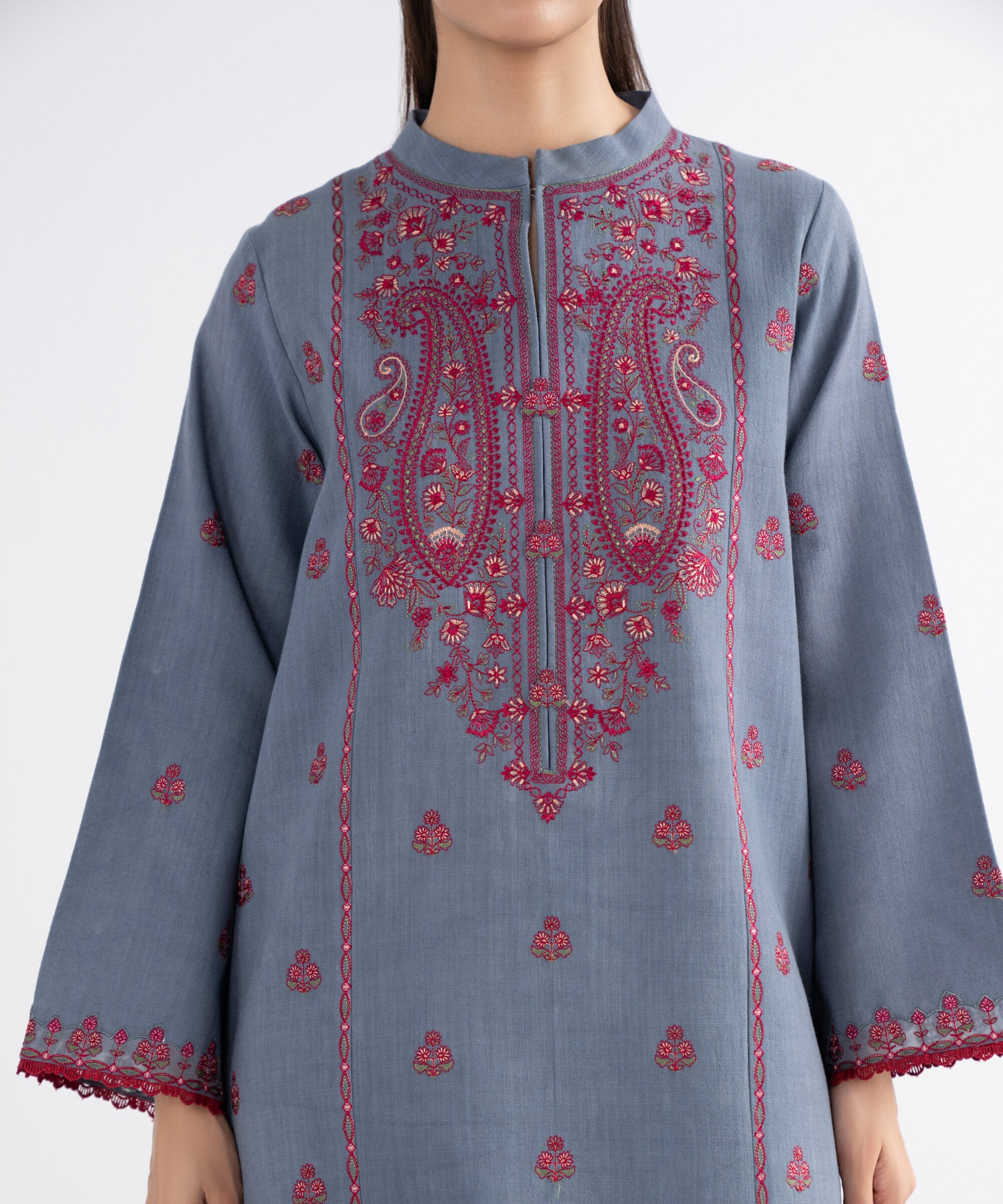 3 Piece - Embroidered Crosshatch Suit