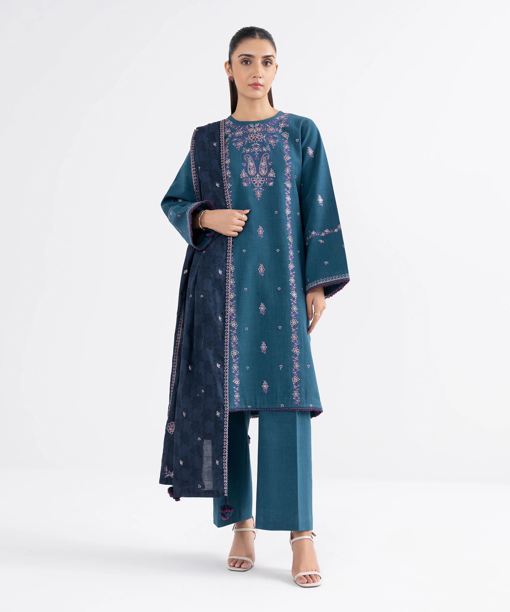 3 Piece - Embroidered Crosshatch Suit