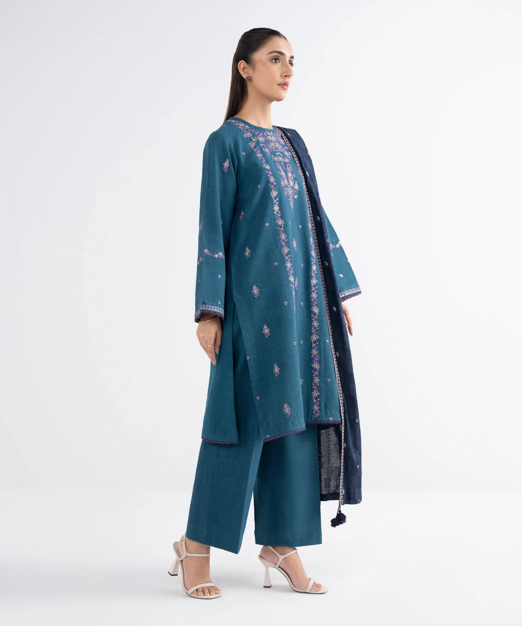 3 Piece - Embroidered Crosshatch Suit