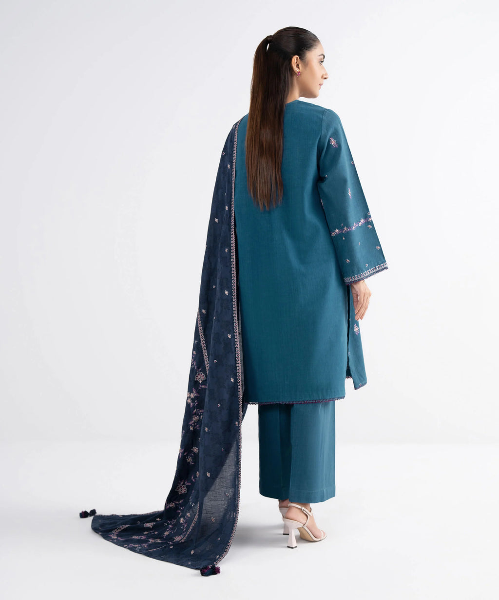 3 Piece - Embroidered Crosshatch Suit