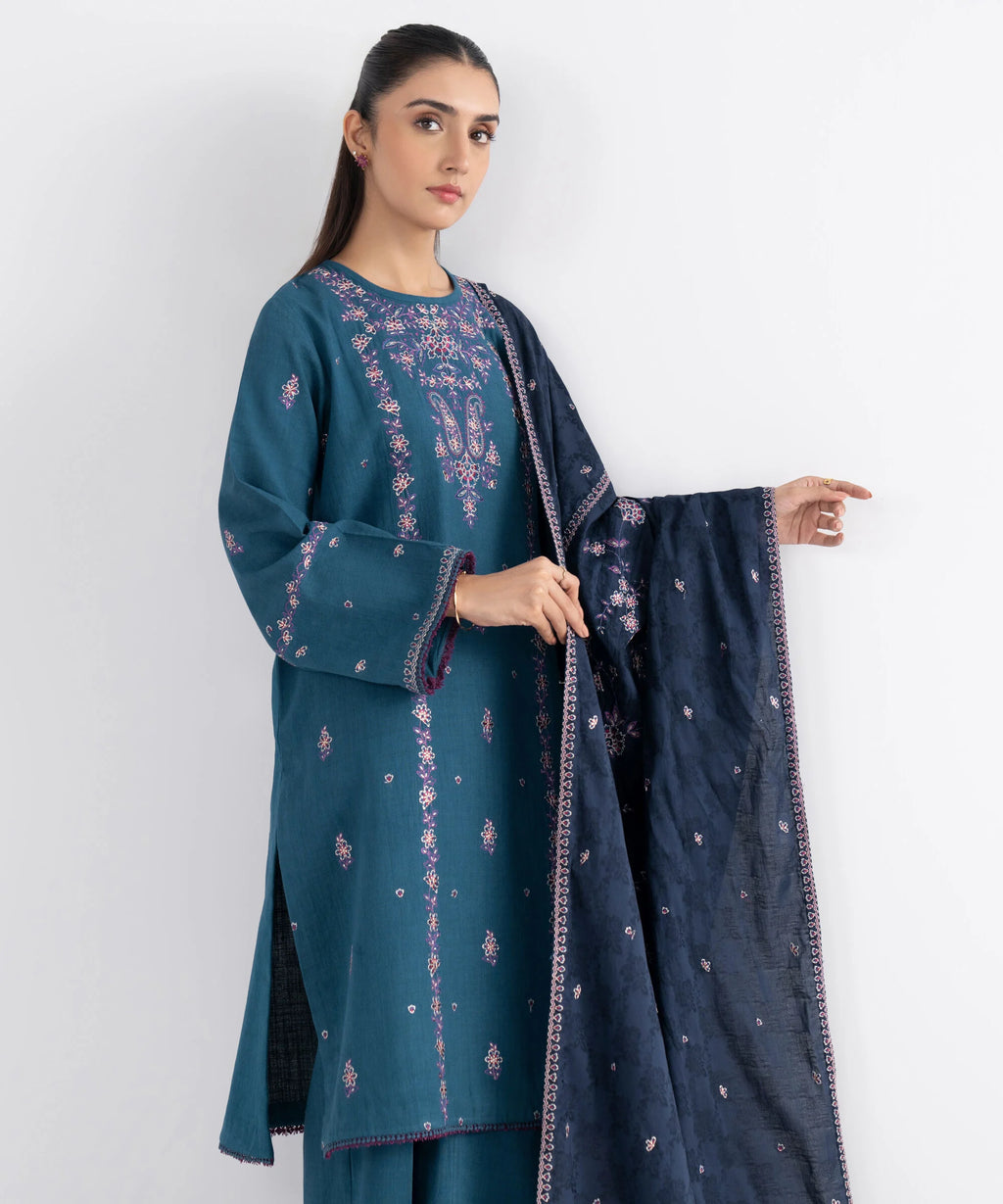 3 Piece - Embroidered Crosshatch Suit