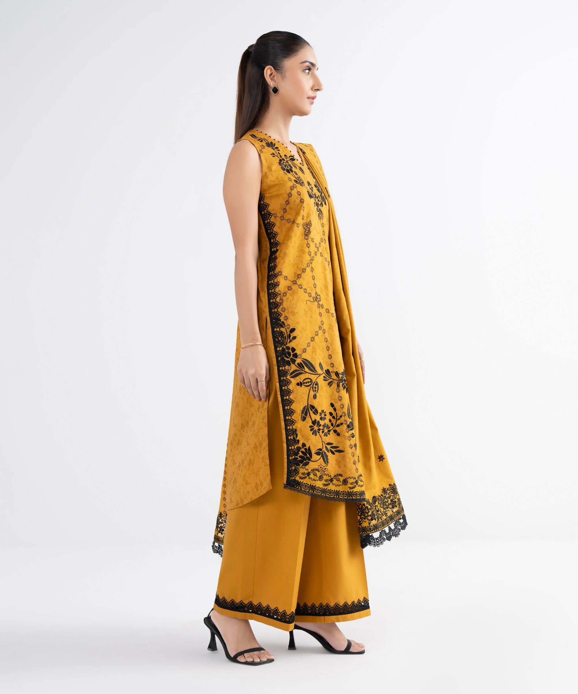 3 Piece - Embroidered Cotton Jacquard Suit