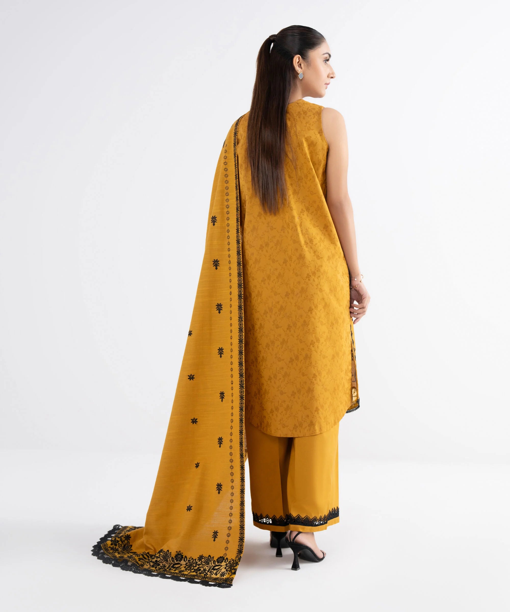 3 Piece - Embroidered Cotton Jacquard Suit