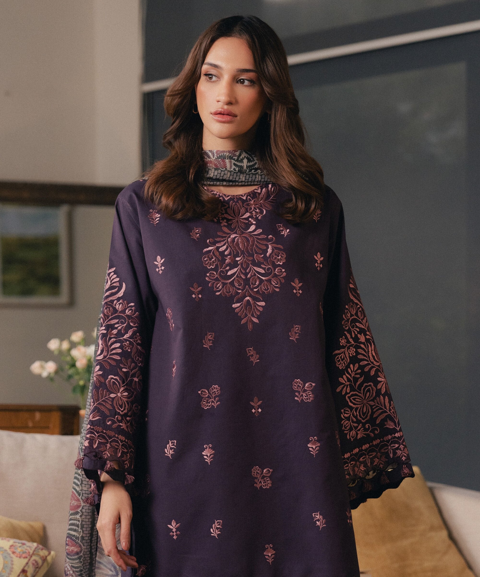3 Piece - Embroidered Cotton Suit