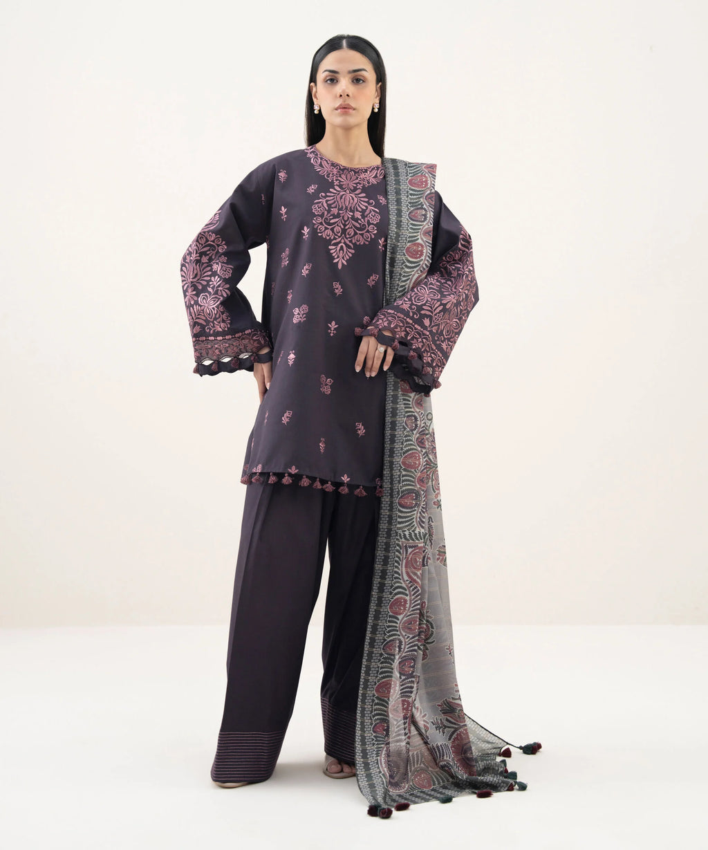 3 Piece - Embroidered Cotton Suit