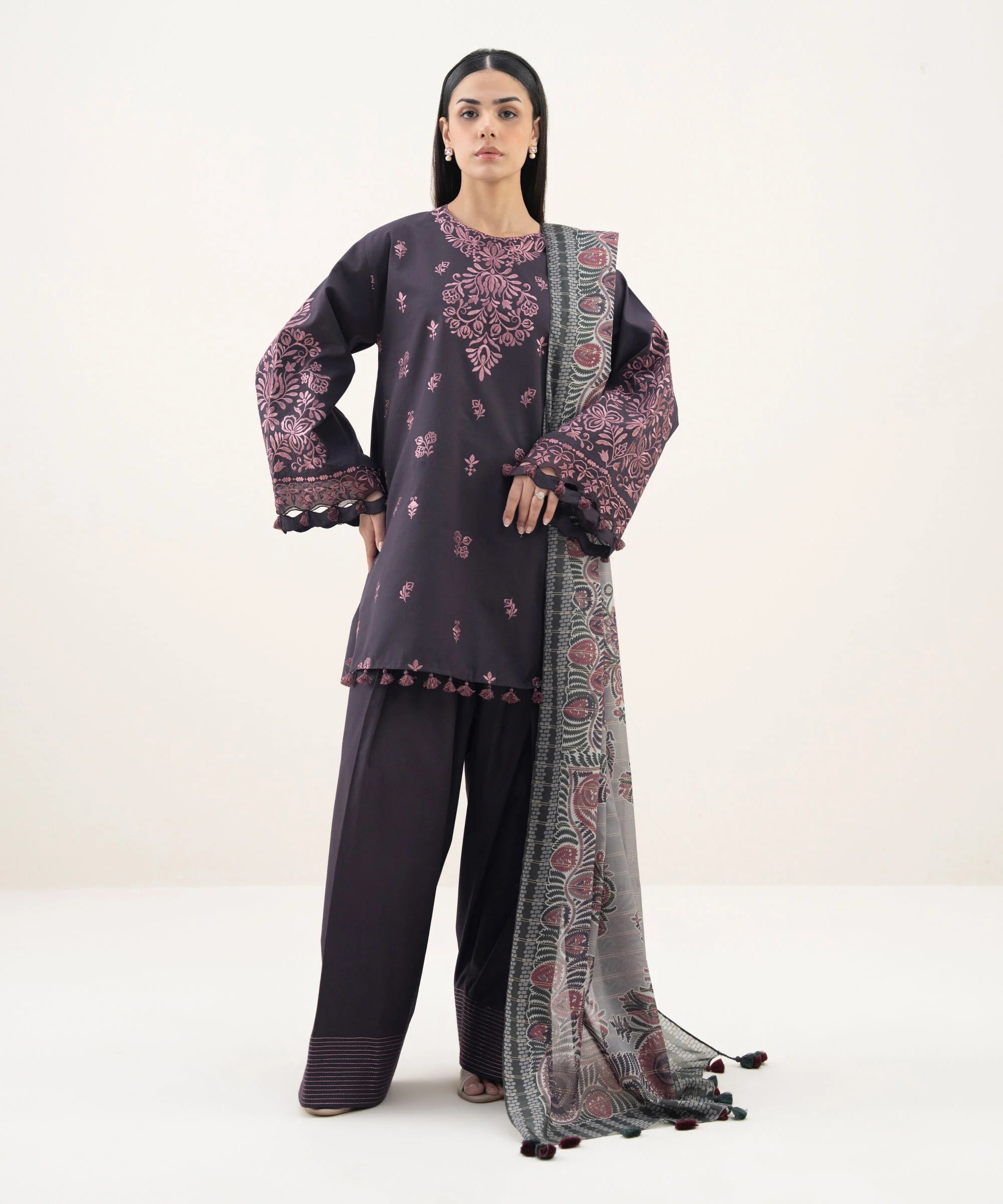 3 Piece - Embroidered Cotton Suit