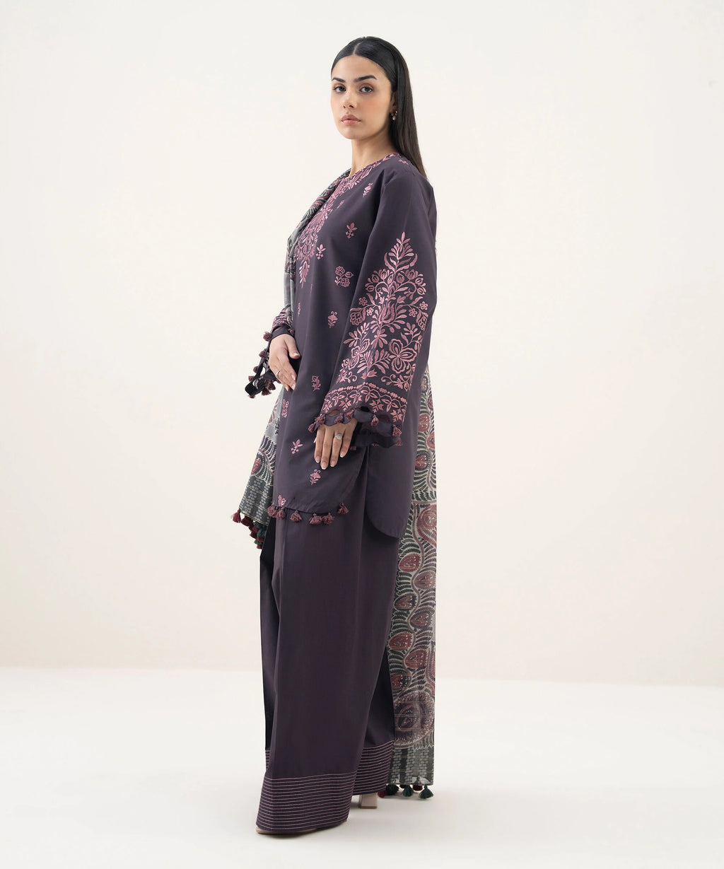 3 Piece - Embroidered Cotton Suit