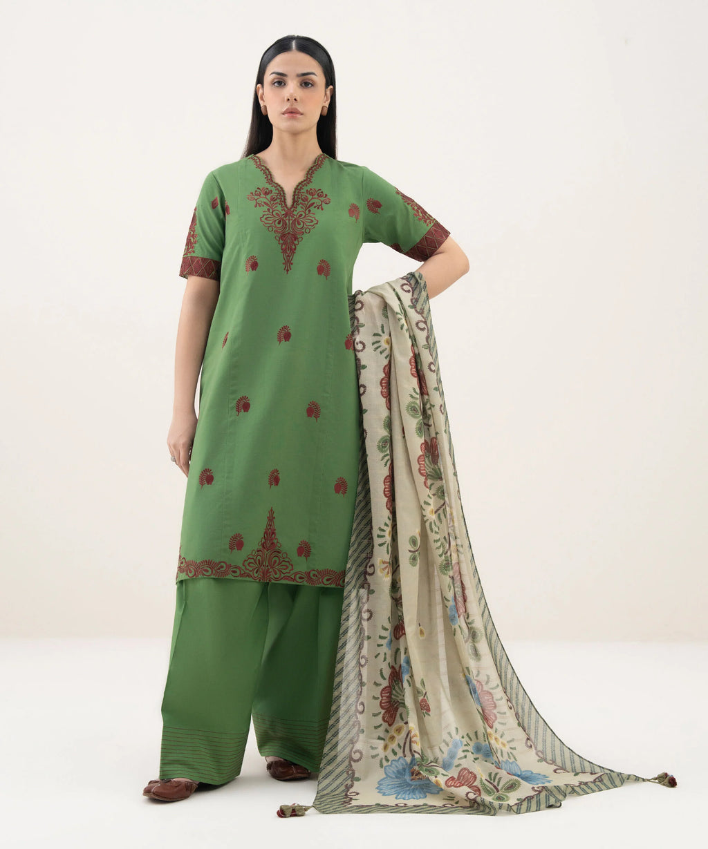 3 Piece - Embroidered Cotton Suit