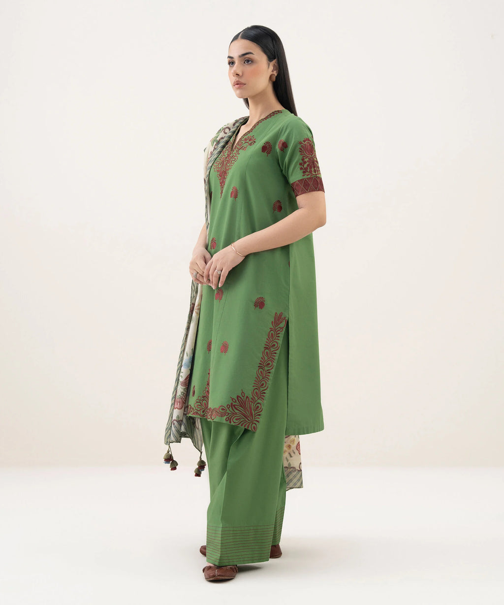 3 Piece - Embroidered Cotton Suit