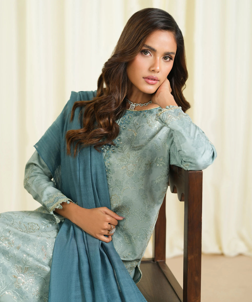 3 Piece - Embroidered Cotton Jacquard Suit