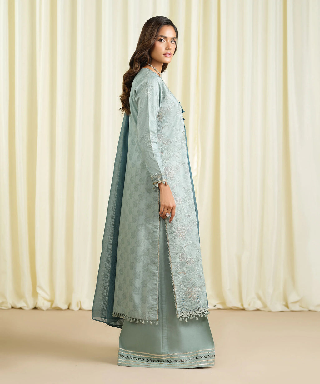 3 Piece - Embroidered Cotton Jacquard Suit