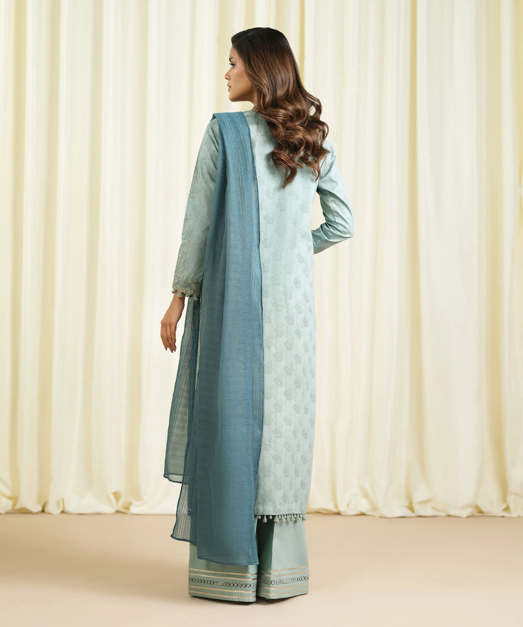 3 Piece - Embroidered Cotton Jacquard Suit